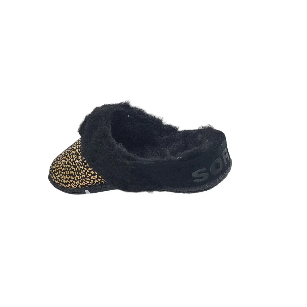 Sorel Youth Size 5 Unisex Nakiska Slide II Slippers Black Suede Faux Fur